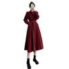 Campanula Print Slimming Over-the-Knee French Shirt Dress with Cinched Waist (Autumn/Winter)