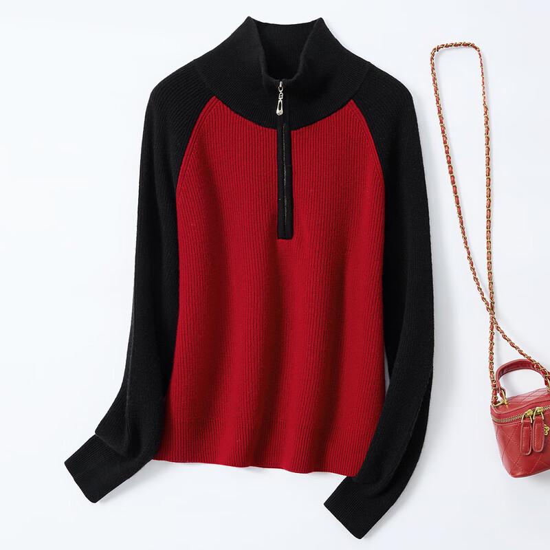 

Women s Pure Wool Half-Zip Color-Block Knitted Sweater XL