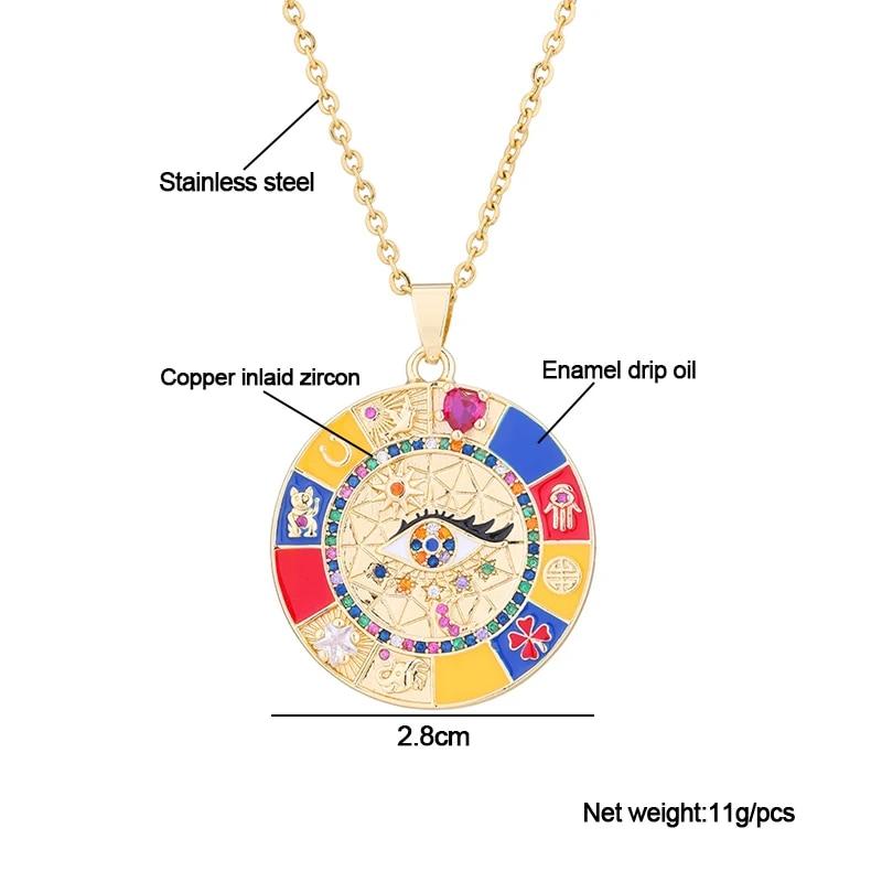 Turkish Lucky Evil Eye Necklace Men Women Gold Color Enamel Drip Oil CZ Pendant Fashion Stainless Steel Chain Necklace Jewelry