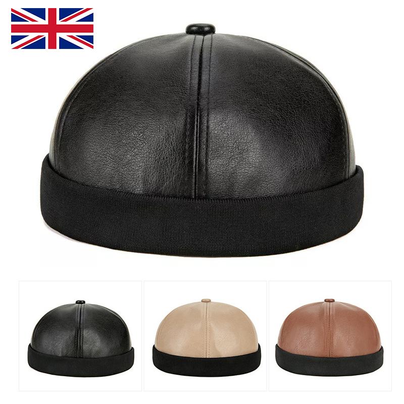 

Мужская кожаная тюбетейка, матросская шляпа без полей, теплая шапка-бини в стиле хип-хоп с закругленными манжетами чёрный