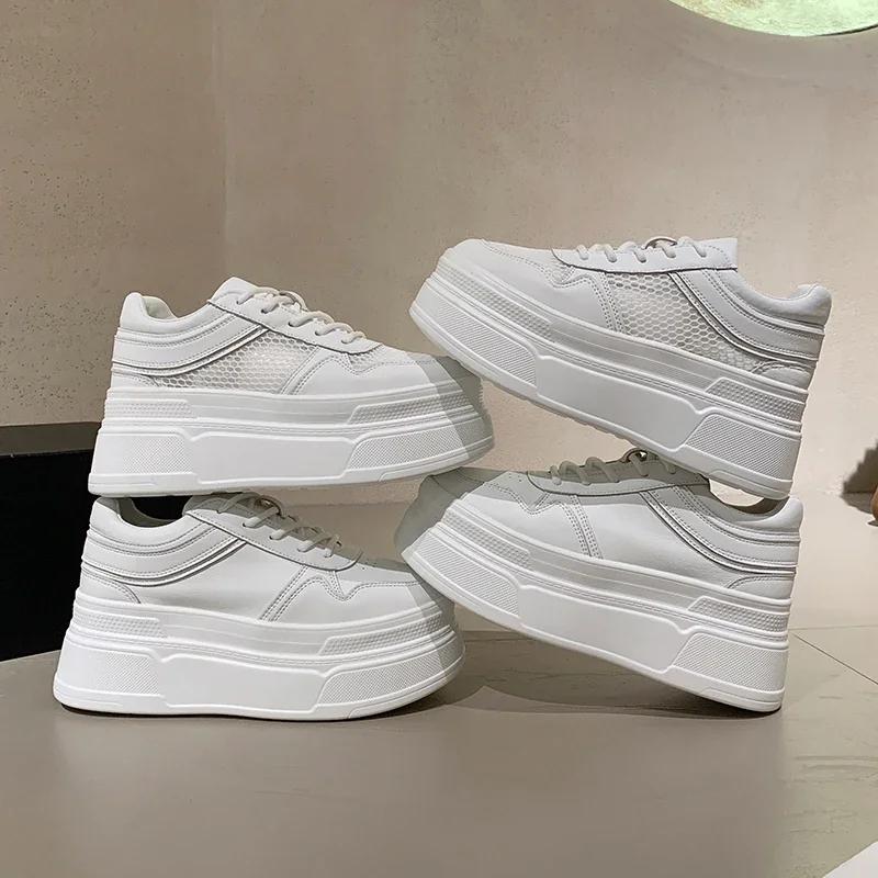 Fashion 2024 New Little White Shoes Women's Genuine Leather Thick Sole Single Shoes Popular Small and Tall Casual Women's Shoes