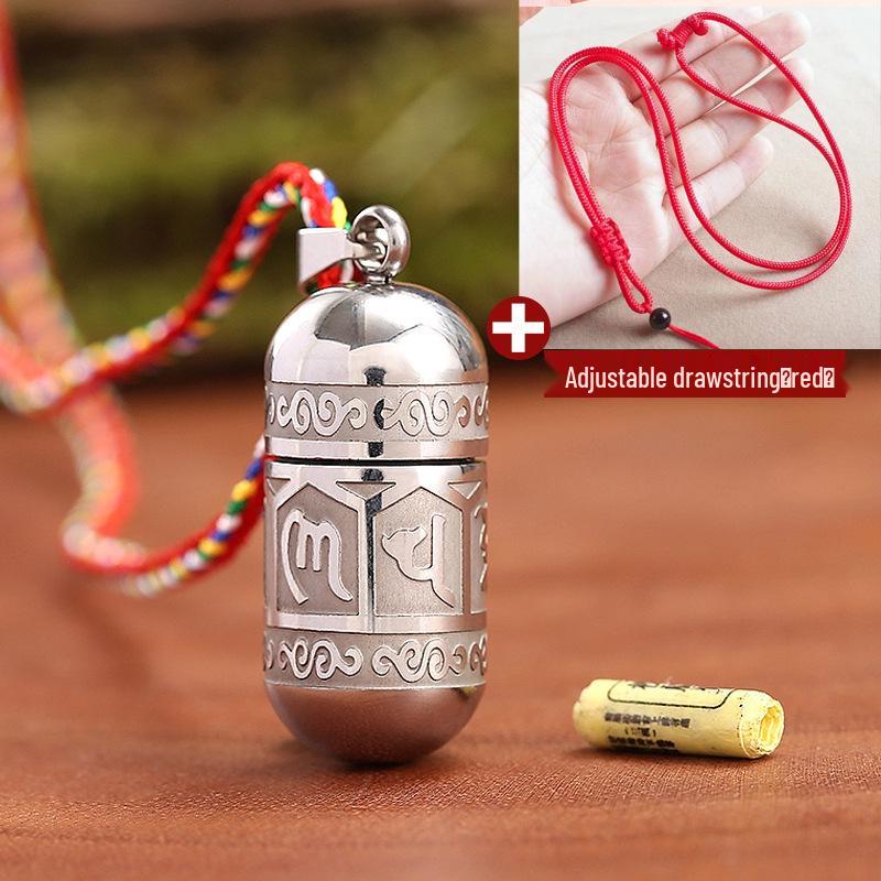 Titanium Steel Lengyan Mantra Pendant Necklace - Retro, Openable Amulet for Men & Women