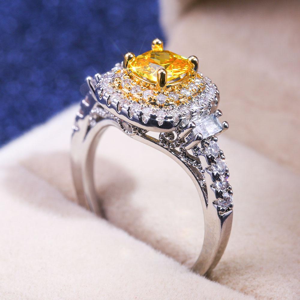 New Vintage Wedding Ring with Yellow Cubic Zircon Elegant Engagement Claddagh Ring with Micro Paved Thick Ring