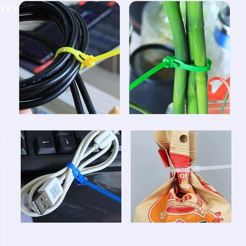 100 Peças Abraçadeiras Reutilizáveis Laço de Travamento de Cabo Laços de Nylon Removíveis Recicláveis Cores Misturadas Preto Branco Abraçadeiras
