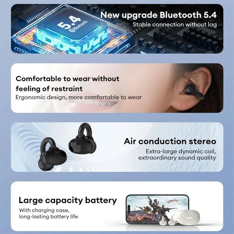Original Lenovo EA330 OWS Bluetooth V5.4 Headset HiFi Stereo Ergonomic Design Ear Clip Headset Music Gaming Sports Headset