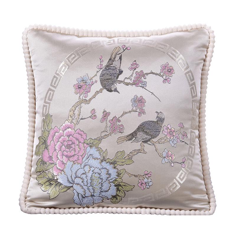 Autumn and Winter Home European Jacquard Pillow Cover with Flower Pattern Sofa Cushion Soft Package Headrest Hug Pillow Cover (No Pillow Core)