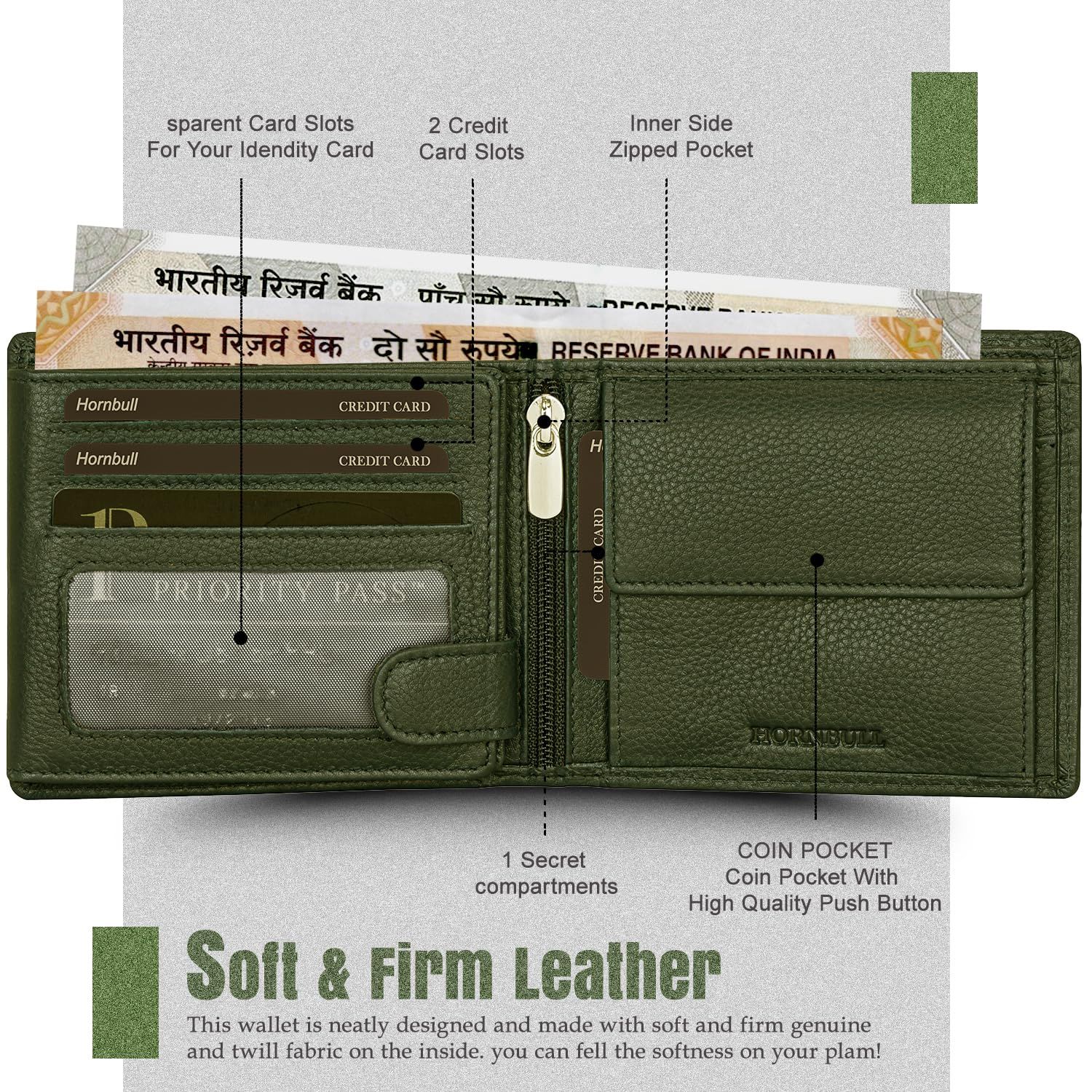 Stella оливково-зеленый кошелек из натуральной кожи для мужчин — фото 4