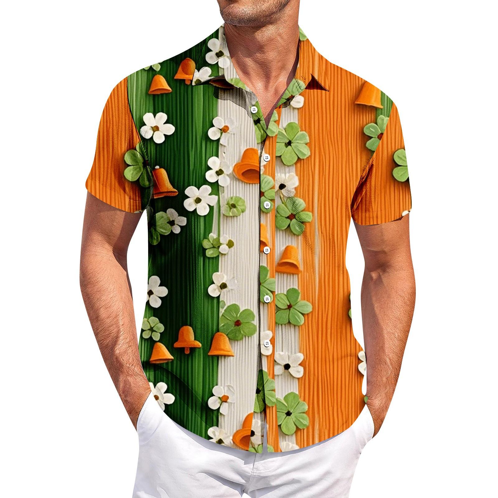 

Мужская повседневная рубашка с короткими рукавами, облегающая, стильная, мужская. Патрик Принт M оранжевый