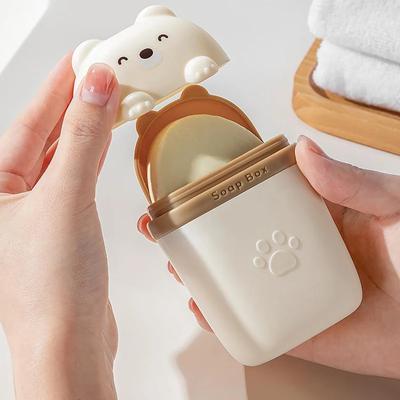Portasapone portatile a forma di orso dei cartoni animati, scatola di immagazzinaggio sigillata, impermeabile, da viaggio, per la casa, il bagno, il campeggio, la scatola di immagazzinaggio portatile