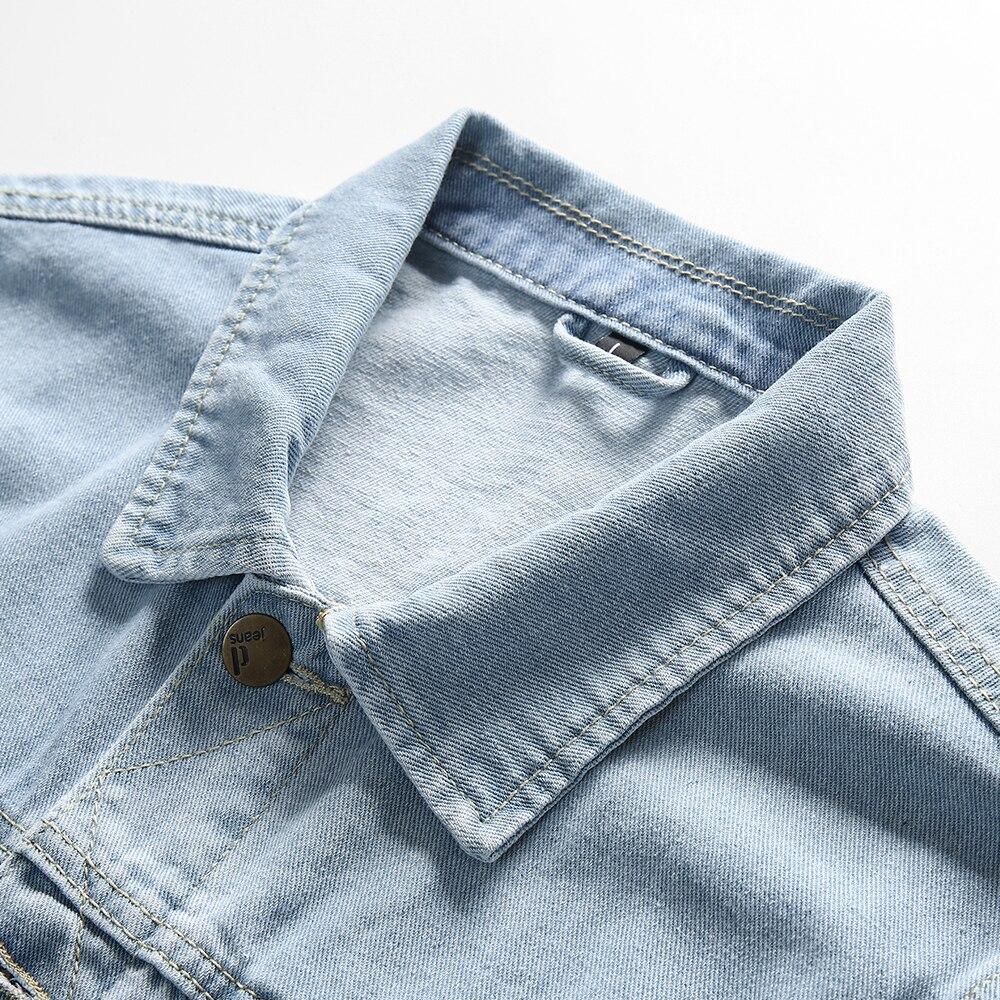 Pánská jarní klasická bavlněná džínová bunda trucker kabát pánská podzimní svrchní oblečení jednobarevné roztrhané nepodšité džíny bundy pánské XL