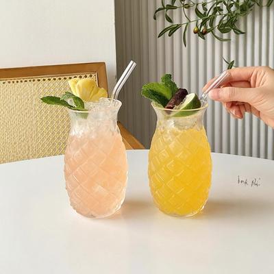 Vidrio de Borosilicato Alto Creativo Vaso de Agua Jugo Té con Leche Vidrio Barra Bartending Taza de Piña Paja
