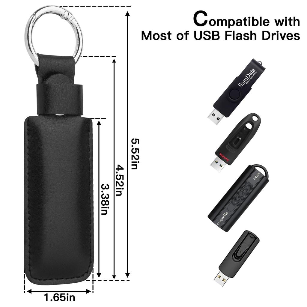 CaSZLUTION Microfiber Leather USB Flash Drive Case - Anti-Loss USB Flash Drive Holder Protective Cover with Keychain Small Portable Storage Carrying
