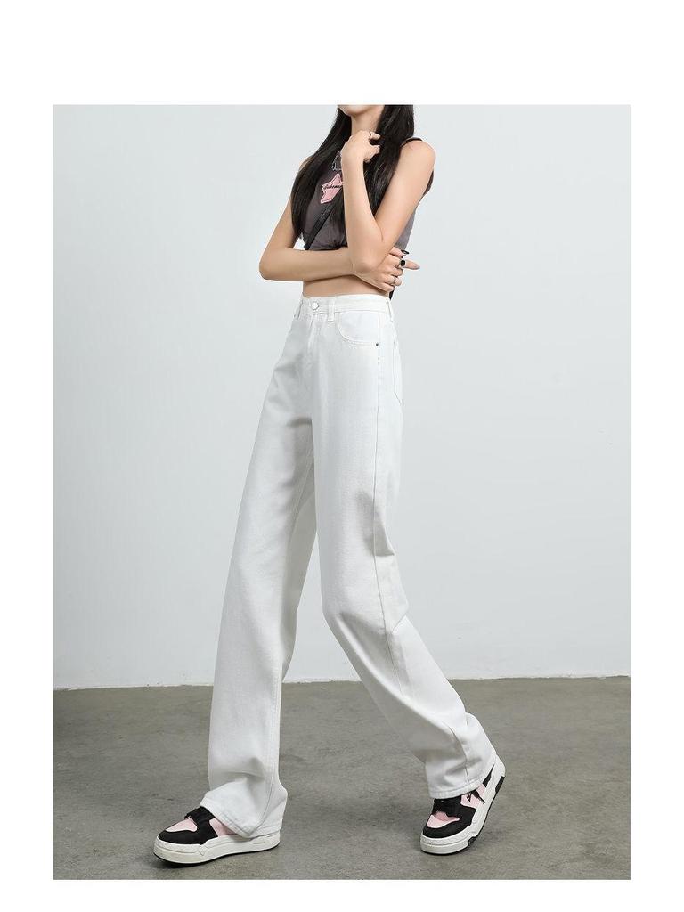Women's High Waist Wide Leg White Jeans - Small Size, Slimming, Floor-Length