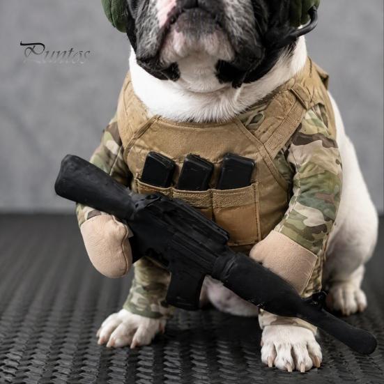 Sada vojenské helmy pro mazlíčka, Psí taktický kostým, Vojenský outfit na Halloween, Postroj Pohodlná uniforma pro štěně s kloboukem, Vtipný cosplay outfit