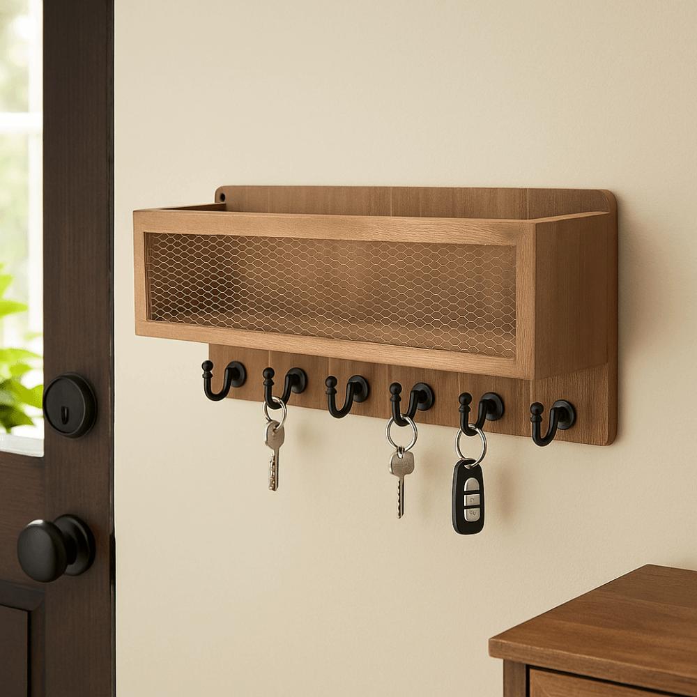 Vintage Key Rack Wooden Storage Shelf Multifunctional Wall Rack Office