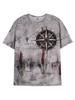 Men's Maritime Compass T-Shirt, Antique Map Design with "North" and "South Pacific" Text, Casual Crew Neck for Men