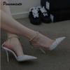 Luxury Rhinestones Sequined Ankle Strap Women Pumps Elegant Stiletto High heels Spring Summer Crystal Wedding Prom Shoes