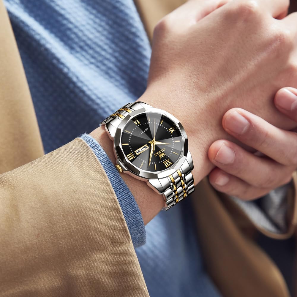 OLEVS Pánske hodinky, Nerezový remienok, Ukazovateľ dátumu, Chronograf, 40 mm, BusinessFormálne, Vodotesné do 10 ATM, Dostupné v zlatej, modrej a