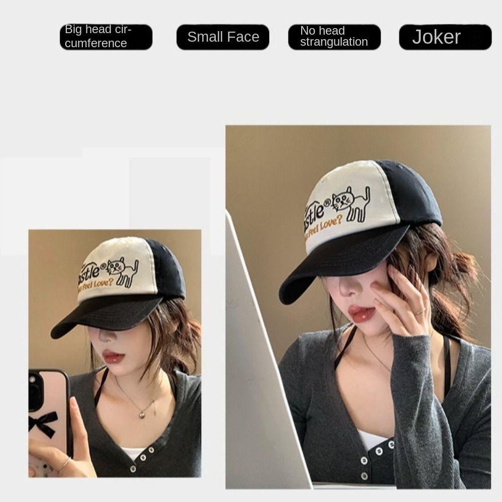 American Retro Color Contrast Baseball Cap Hip Hop Curved Brim Hat Cute Cartoon Peaked Cap  Women