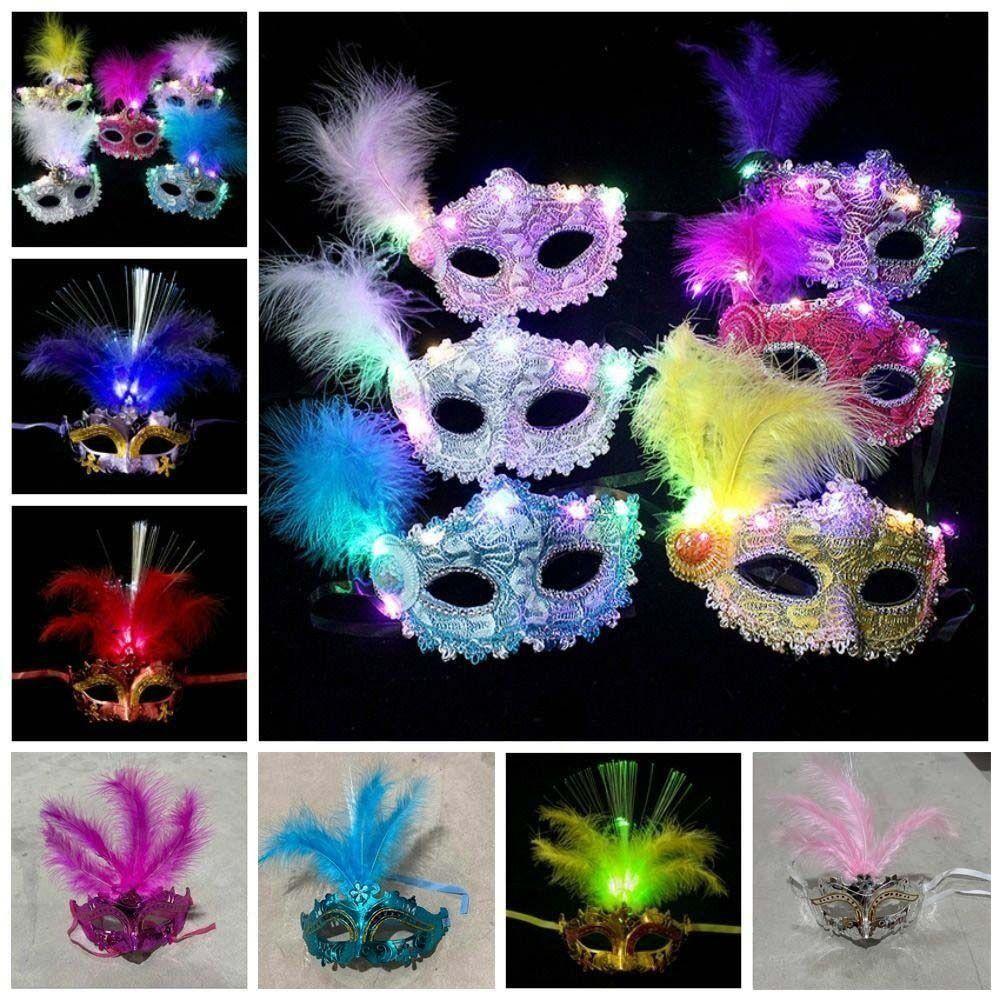 Partyzubehör LED leuchtende Maske Aufleuchtende Venedig Masken Maskenball Maske Feder Schmetterling Maske Geschenk