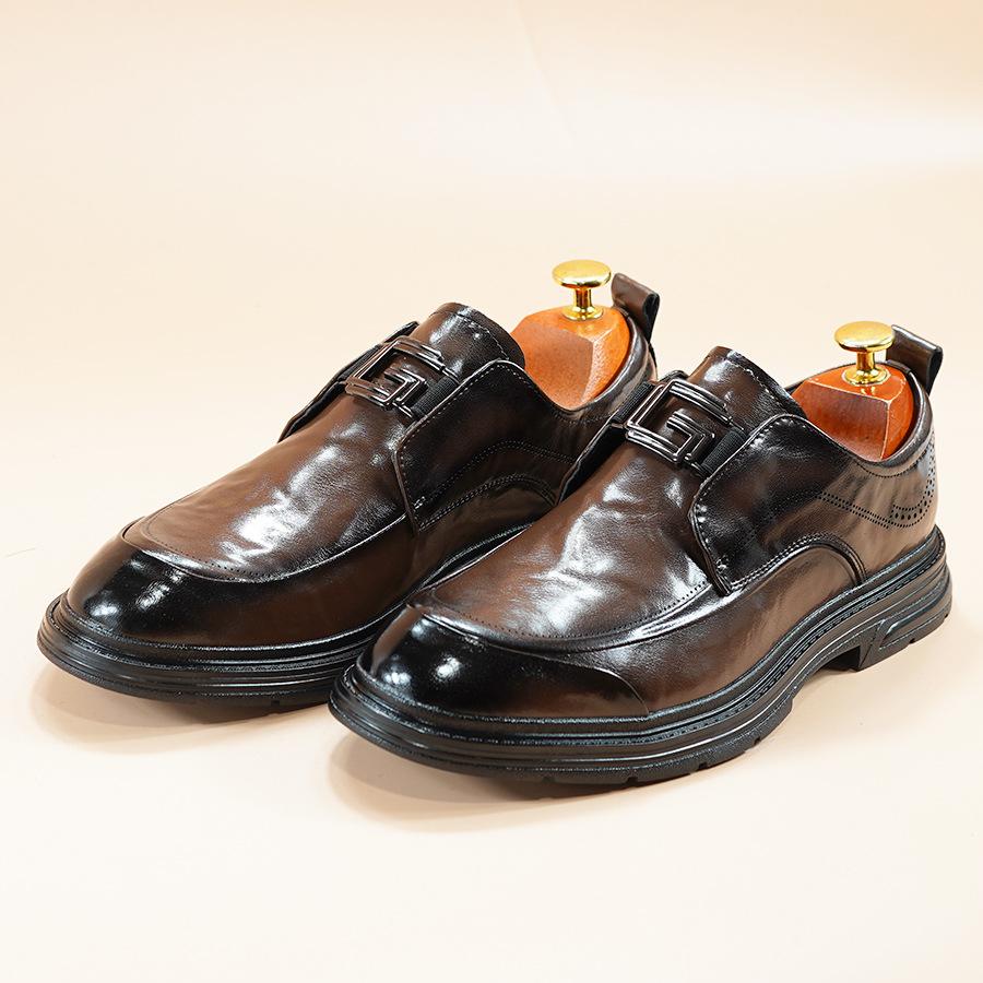 

Versatile British casual leather shoes 2025 autumn new soft-soled non-slip breathable dress shoes wedding shoes men 44 коричневый