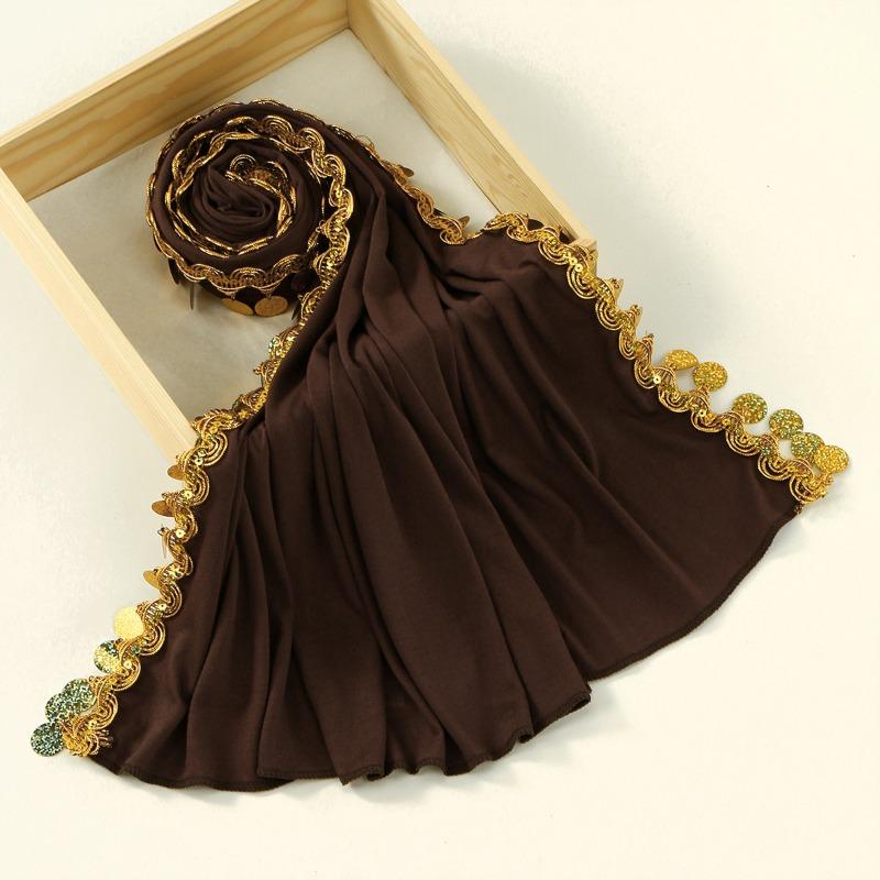 

Горячая новинка, универсальный длинный шарф из мерсеризованного хлопка с пайетками, женский малайский, удобный и элегантный, однотонный, простой, головной платок 185*55cm