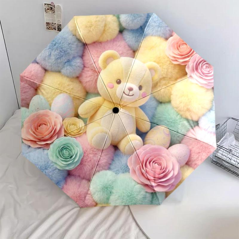 

1 PC Butterbear Automatic Folding Umbrella - Cartoon Pattern, Portable & Foldable Design with 8 Ribs, Christmas Birthday Gifts