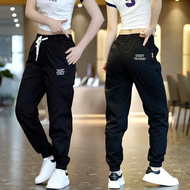 

Брюки женские, летние тонкие быстросохнущие брюки, свободные новые повседневные брюки, облегающие спортивные брюки женские M чёрный