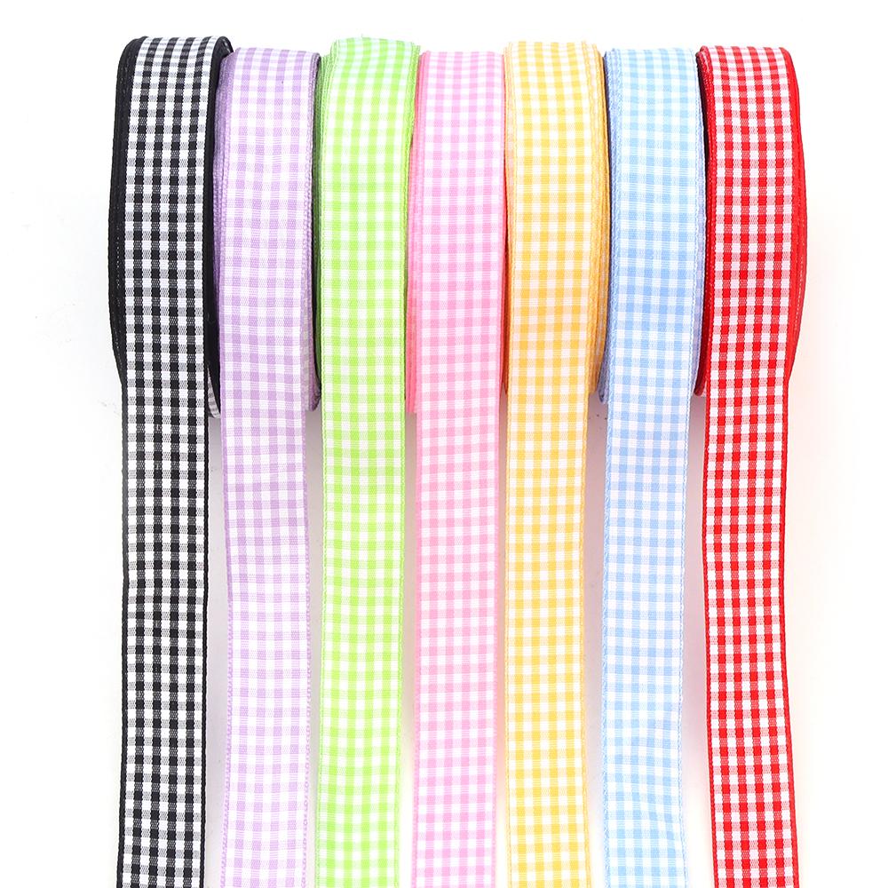 10Yards/roll Lattice Plaid Ribbons Polyester DIY Handmade Bow Ribbon for Sewing Fabric Wedding Decoration Gift Flower Wrapping