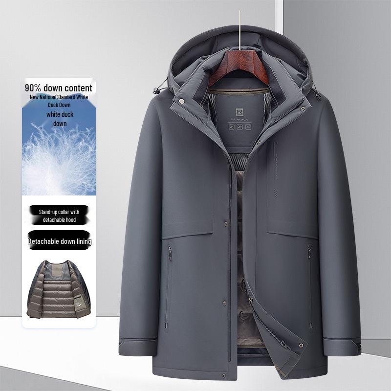 Men's 2025 Winter Mid-Length Down Jacket - High-End, Thickened White Duck Down, Business Casual Style