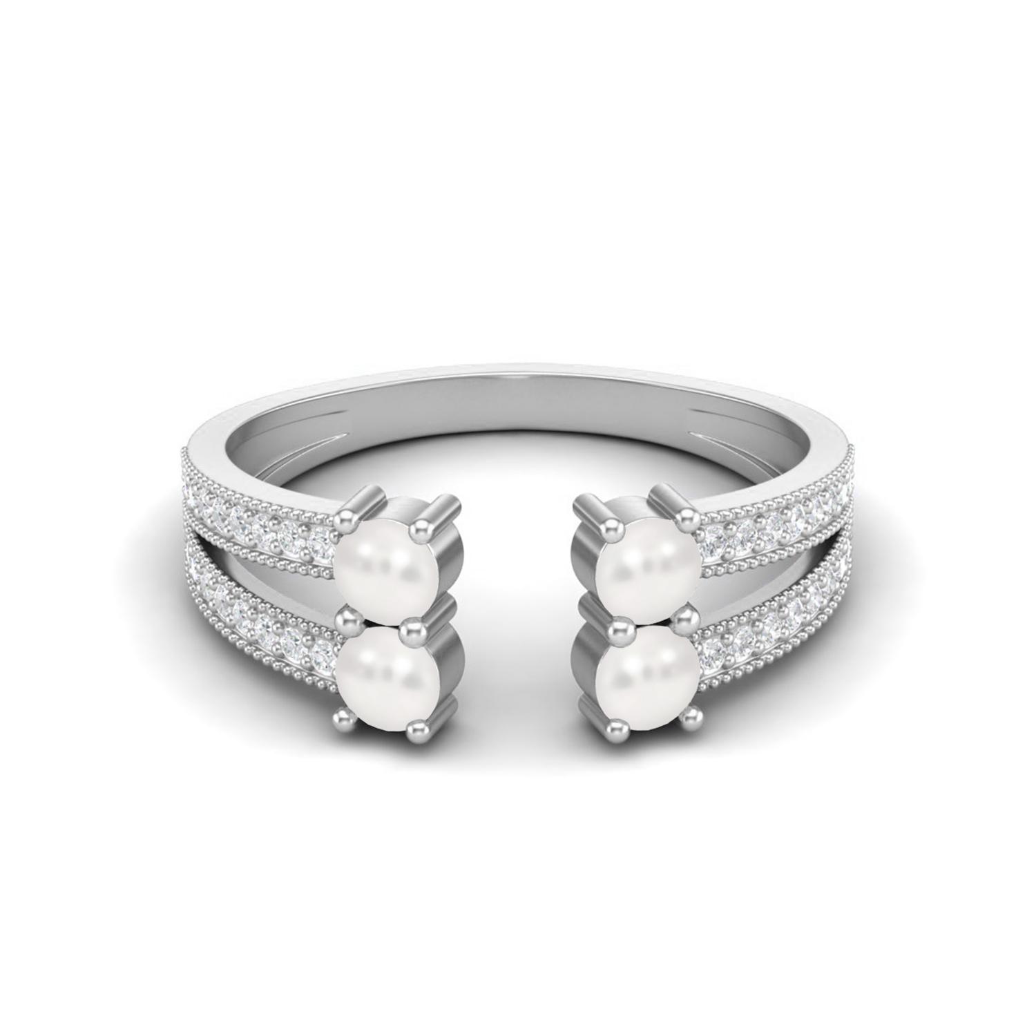 

1.04 Cts Pearl Front Open 925 Sterling Silver Split Shank Engagement Women Rings 11 белый