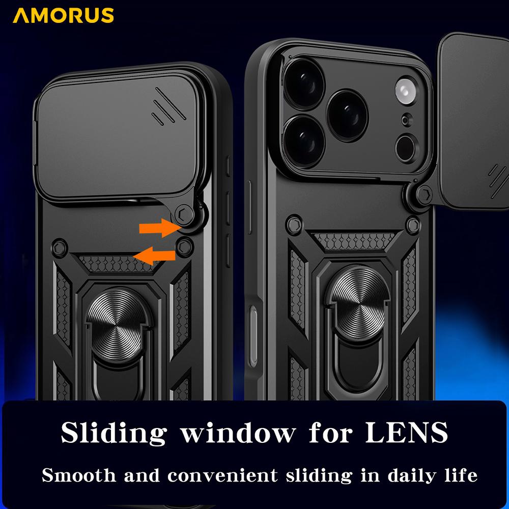 AMORUS For iPhone 17 Pro Max Case Kickstand PC+TPU Phone Cover with Camera Lens Slider