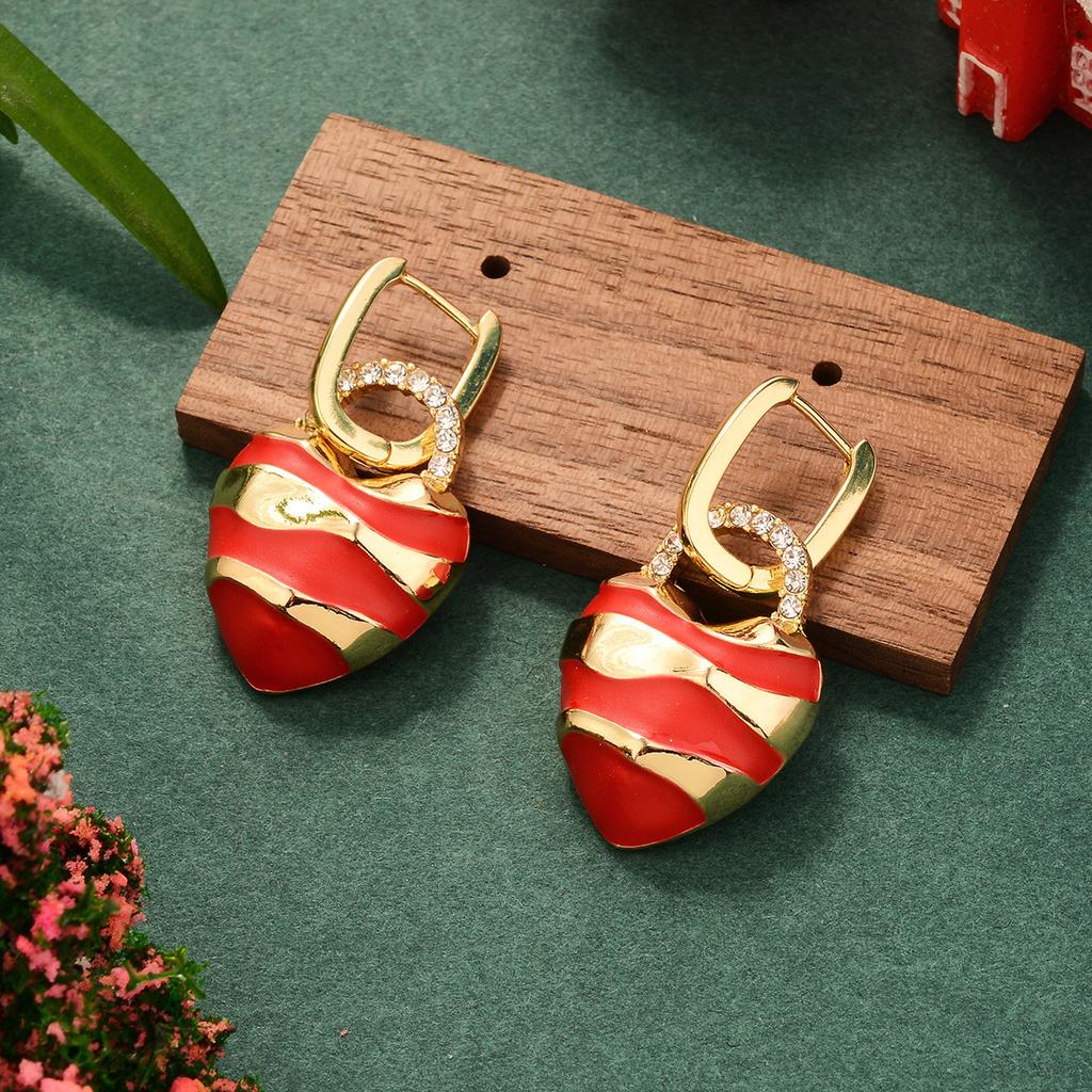 Christmas Red Oil Drop New Love Fringed Striped Ear Buckle Enamel Premium Retro Black Red Temperament Earrings