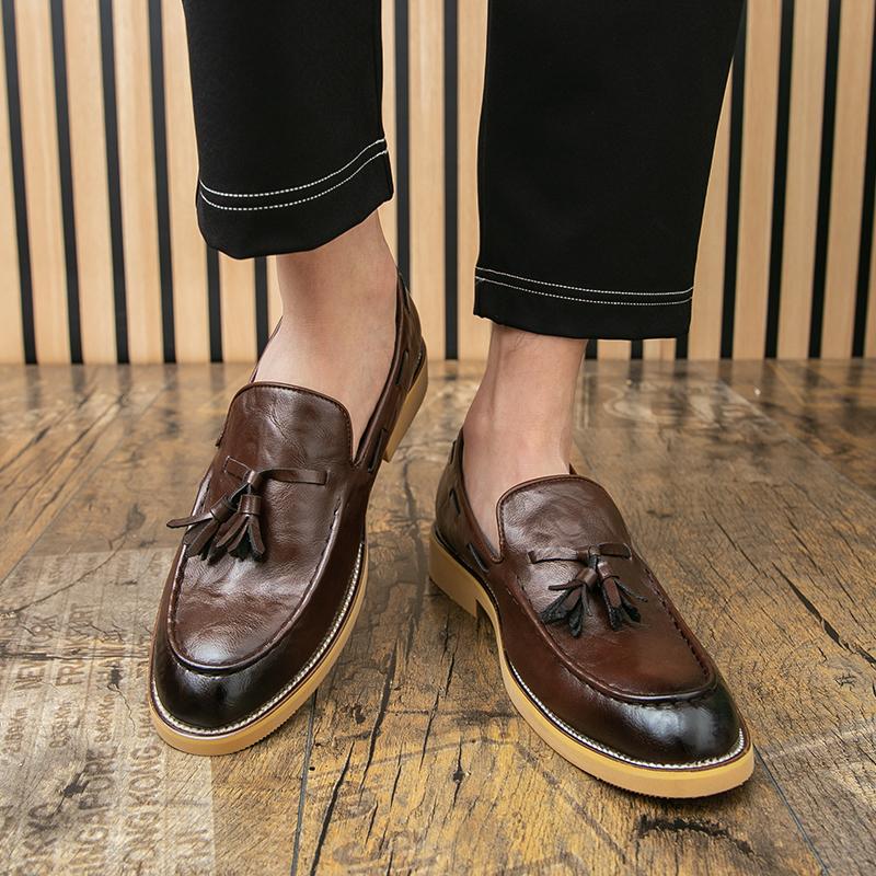 Men's Leather Shoes Slip On Office Formal Shoes Wedding Party Men's Tassel Dress Shoes Breathable Driving Oxfords Footwear