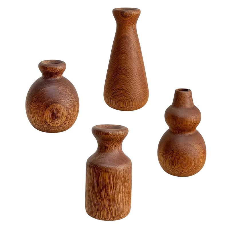 

4 Pcs/Set Mini Handcrafted Wooden Vase Black Walnut Flower Vase Home Dining Table Teahouse Study Decor Ornaments Flower Holder