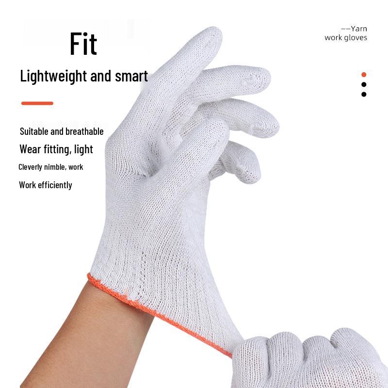 Work-Resistant White Cotton Nylon Gloves for Labor Protection