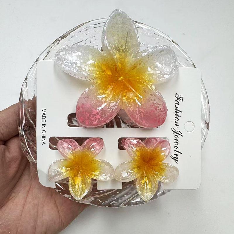 Sada skřipců do vlasů s frangipani: Květinové vlasové doplňky s imitací mramoru pro módní svátky