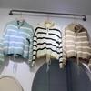 Half Zipper Turtleneck Striped Sweater Women's Autumn and Winter Small Thickened Loose Lazy Pullover Short Knitted Sweater