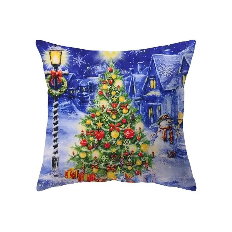 Christmas Atmosphere Santa Claus Print Pattern Cushion Cover Home Decoration Living Room Sofa Square Pillow Cover
