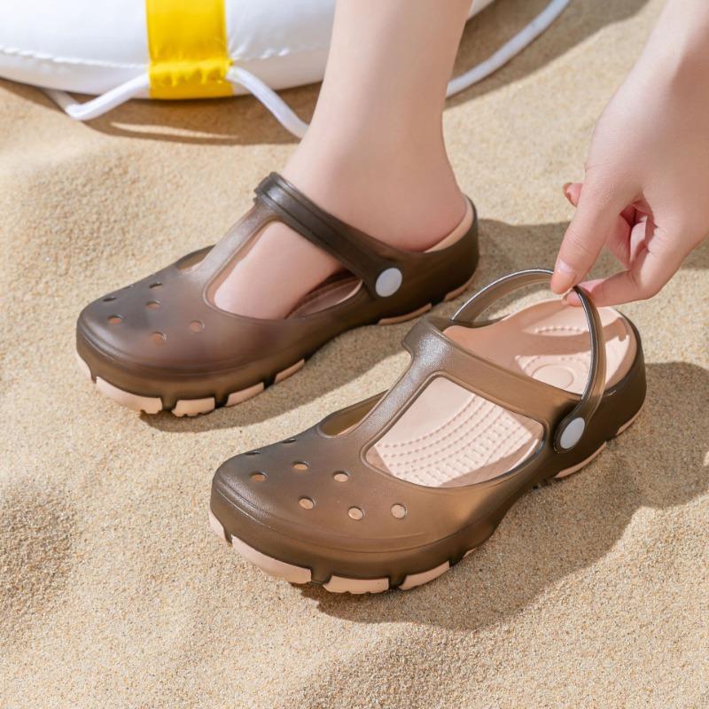 Fashion Printed Women Transparent Sandals Hole Shoes Summer Beach Woman Garden Shoes Outdoor Indoor Female Slippers Jelly Mujer