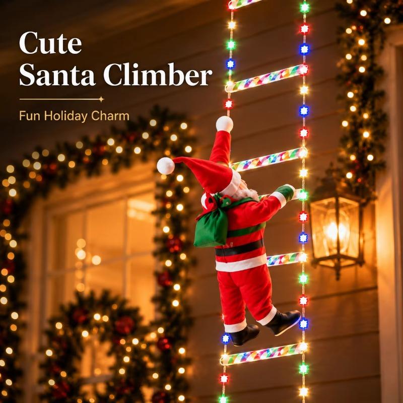 Weihnachtsbeleuchtung USB Leiter Lichterkette 6/8 Sprossen Weihnachtsmann Kletterdeko 8 Modi für Innen Außen Veranda Fenster Baum Party