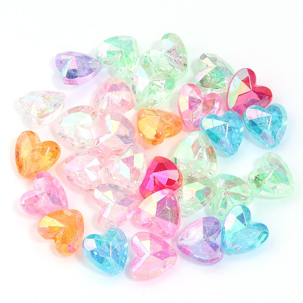 10/100Pcs/lot AB Color Love Heart Acrylic Beads Mixed Color Loose Spacer Beads for Bracelet Necklace Jewelry Making Accessories