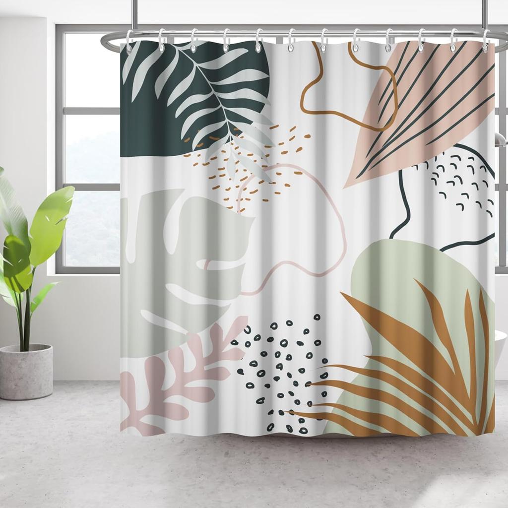 1 Pezzo Tenda da Doccia Botanica Astratta Piante Tropicali ad Acquerello Boemia Decorazione Tenda da Bagno Impermeabile Con Ganci
