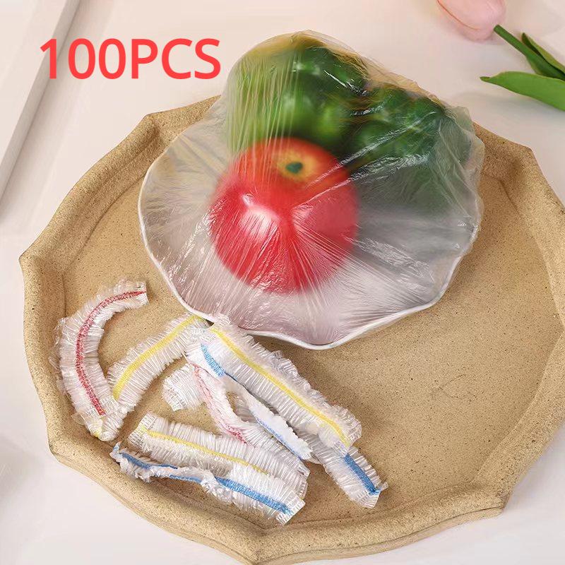 

100 шт. пищевой пластиковый пакет для сохранения свежести, красочный одноразовый чехол из пищевой пленки, пылезащитный эластичный чехол, аксессуары для кухонного холодильника