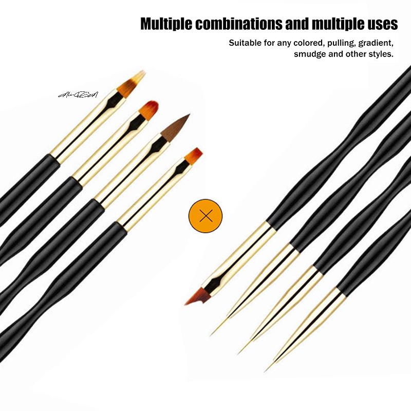 4-teiliges doppelseitiges Nagellack-Pinselset Professioneller Gel-Lack-Liner Acrylnagelpinsel für Blumenmalerei Zeichnen Maniküre-Werkzeuge