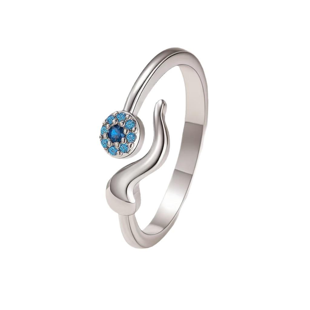 European & American Style Evil Eye Personality Ring with Blue Zircon Inlay