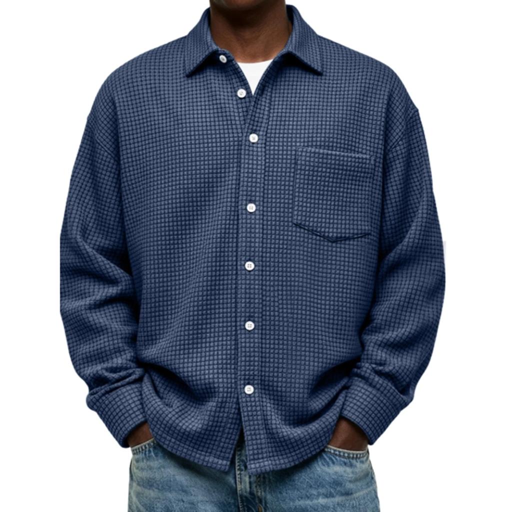 Single Breasted Vintage Long Sleeve Shirt Men Loose Solid Color Spring Autumn Men's Casual Pocket Shirt
