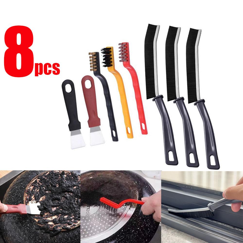 

8 шт. прочная щетка для очистки зазоров от цементного раствора, жесткая щетка для кухонных плиточных швов с мертвым углом, скребок для кухонных пятен, металлическая щетка для удаления стойких пятен