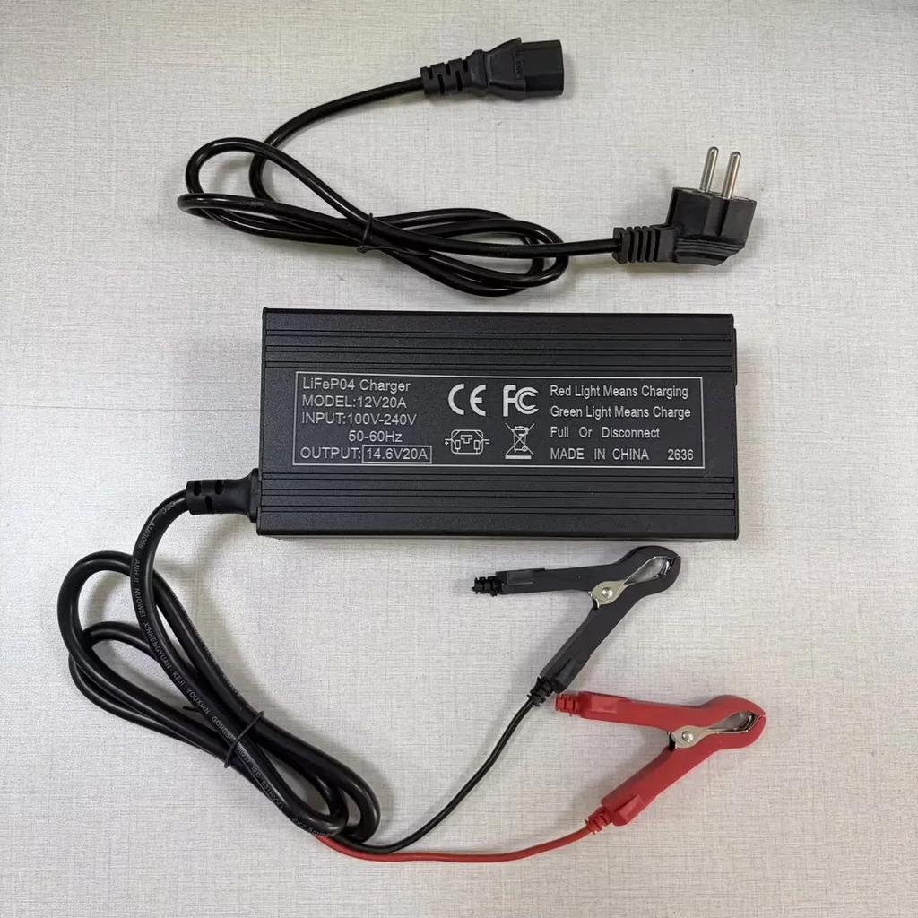 14.6V 20A Lithium Iron Phosphate Battery Charger 4S 12V LiFePO4 Charger with XT60/Anderson/Alligator Clips For Solar RV Marine