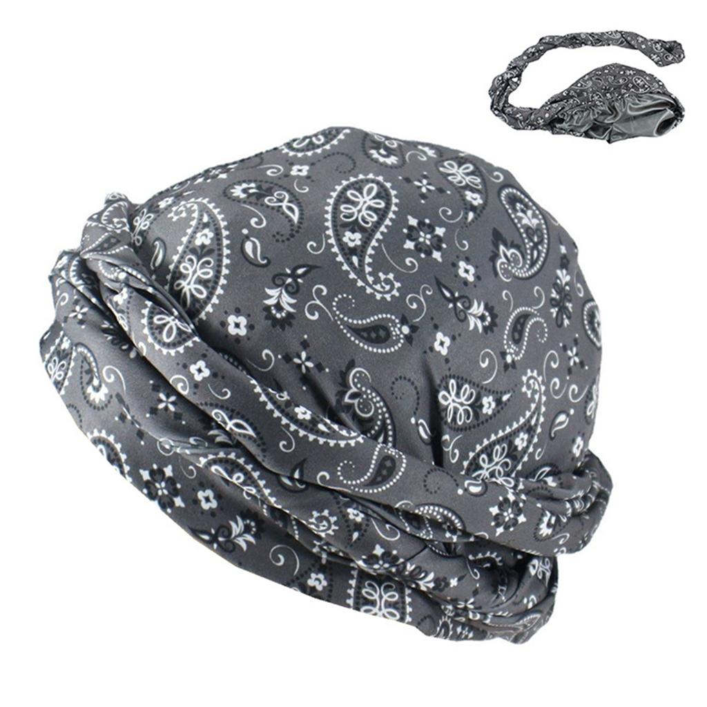 Men Women Satin Lined Turban Hat Adjustable Pre-Tied Headwraps Trendy Printing Sleeping Bonnet Chemo Hat Hair Cover